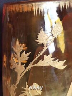 Vase en verre/cristal ambre décor or & grisaille / Art Nouveau Baccarat/Legras