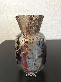 Vase en verre émaillé doré gravé à lacide Ernest Baptiste Leveille Art Nouveau