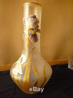 Vase en verre givré à l'acide Montjoye & Legras signé art nouveau XIX