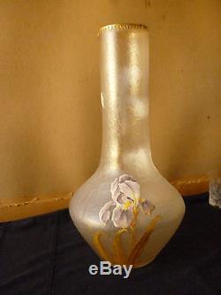 Vase en verre givré à l'acide Montjoye & Legras signé art nouveau XIX