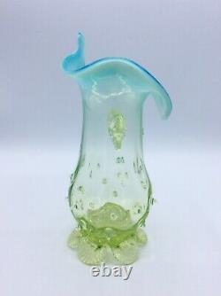 Vase en verre ouraline opalescent vaseline Topaz Hobnail de Fenton Art Nouveau