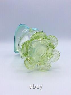 Vase en verre ouraline opalescent vaseline Topaz Hobnail de Fenton Art Nouveau