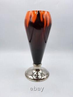 Vase en verre soufflé coloré brun orange Kralik Bambus Jugendstil Art Nouveau