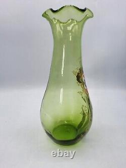 Vase en verre soufflé émaillé à décor floral de Legras Montjoye Art Nouveau