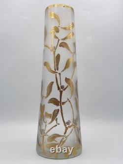 Vase en verre soufflé moulé givré doré argenté à décor de gui Legras Art Nouveau