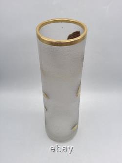 Vase en verre soufflé moulé givré doré argenté à décor de gui Legras Art Nouveau