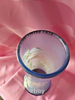 Vase forme Lamartine LEGRAS en Pate de verre émaillé Anémones H 29.5 cm