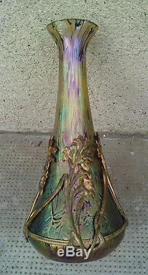 Vase irisé 1900 art nouveau bronze iridescent style loetz