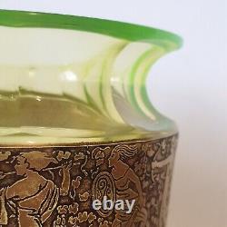 Vase jugendstil moser karlsbad ouraline vert jaune ancien art deco nouveau 1900