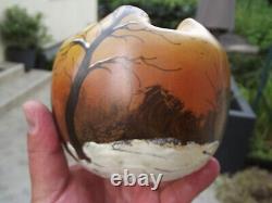 Vase legras en verre émaillé décor paysage enneigé Art Nouveau signé