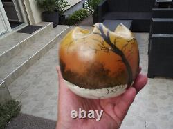 Vase legras en verre émaillé décor paysage enneigé Art Nouveau signé
