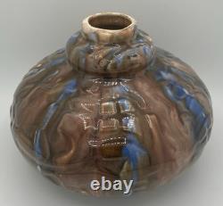 Vase pansu émaillé Art nouveau Primavera décor flambé brun bleu