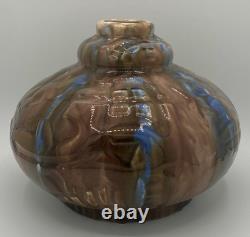 Vase pansu émaillé Art nouveau Primavera décor flambé brun bleu
