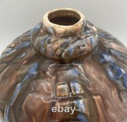 Vase pansu émaillé Art nouveau Primavera décor flambé brun bleu