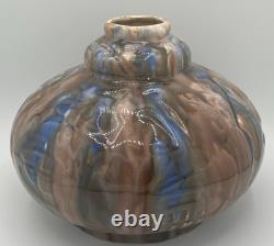 Vase pansu émaillé Art nouveau Primavera décor flambé brun bleu