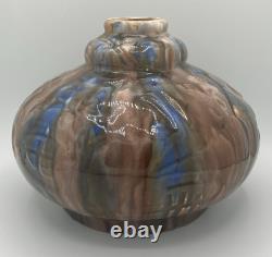 Vase pansu émaillé Art nouveau Primavera décor flambé brun bleu