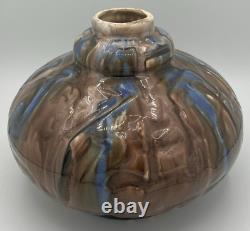 Vase pansu émaillé Art nouveau Primavera décor flambé brun bleu