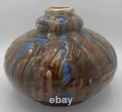 Vase pansu émaillé Art nouveau Primavera décor flambé brun bleu