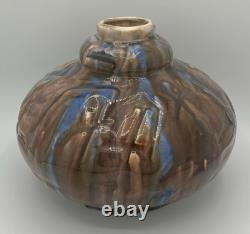 Vase pansu émaillé Art nouveau Primavera décor flambé brun bleu