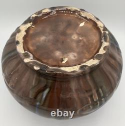 Vase pansu émaillé Art nouveau Primavera décor flambé brun bleu