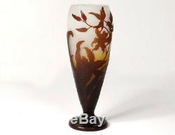 Vase pâte de verre Emile Gallé fleurs orchidées feuillage Art Nouveau XIXè
