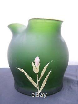 Vase pate de verre decor emaille fleurs iris epoque Legras Montjoye