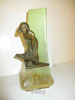 Vase pate de verre et figurine 1900, cuivre ART NOUVEAU