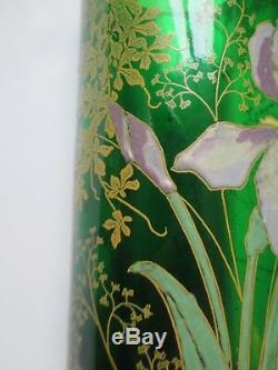 Vase rouleau Legras verre émaillé décors d'Iris Art Nouveau 1900