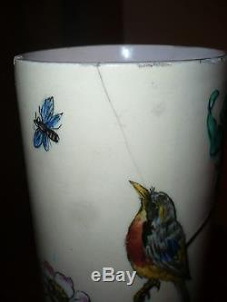 Vase rouleau Théodore DECK à décor art nouveau émaillé d'oiseaux fleurs insecte