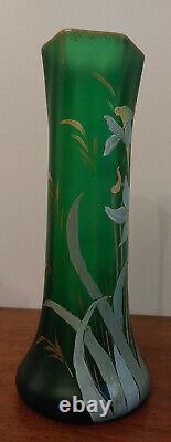 Vase rouleau style Legras en verre émaillé narcisses Art Nouveau 1900