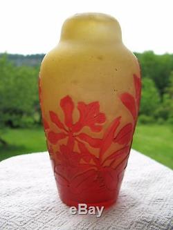 Vase signé Emile Gallé en pâte de verre à décor floral époque art nouveau