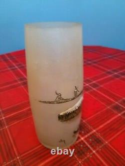 Vase signé LEGRAS JEM, en verre, décor hivernal émaillé, Art Nouveau haut 22cm