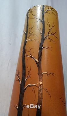 Vase soliflore 34 cm signé Legras arbre sous la neige Art nouveau 1900