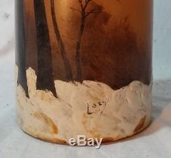 Vase soliflore 34 cm signé Legras arbre sous la neige Art nouveau 1900