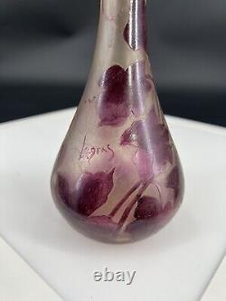 Vase soliflore Legras Rubis Epsom pâte de verre gravé à l'acide Art Nouveau