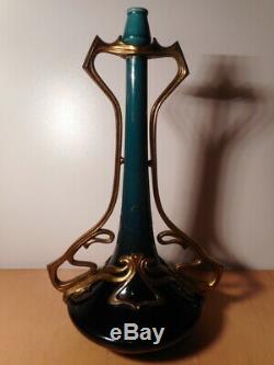 Vase soliflore faience ceramique monture bronze doré art nouveau 1900