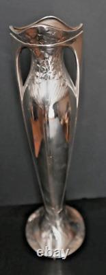 Vase soliflore métal argenté fabriqué par WMF en Allemagne ART NOUVEAU 29 cm