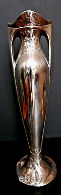 Vase soliflore métal argenté fabriqué par WMF en Allemagne ART NOUVEAU 29 cm