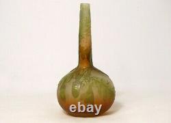 Vase soliflore pâte verre Emile Gallé feuilles chêne glands Art Nouveau 19è