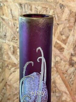 Vase soliflore verre aux chardons, rehaussé style Legras Montjoye, art nouveau