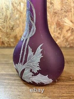 Vase soliflore verre aux chardons, rehaussé style Legras Montjoye, art nouveau