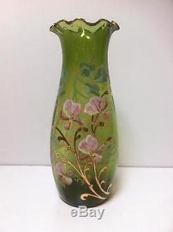 Vase verre à collerette émaillé relief décor floral Legras Montjoye Art nouveau