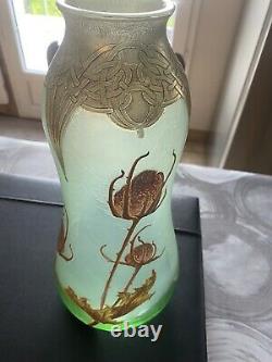 Vase verre émaillé ART-NOUVEAU LEGRAS MONTJOYE. 31 Cm