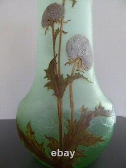 Vase verre émaillé Legras, Montjoye, Art nouveau, 40cm et signé