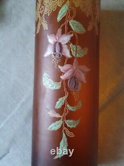 Vase verre émaillé Legras décor de fuchsias art nouveau art déco