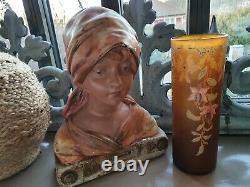 Vase verre émaillé Legras décor de fuchsias art nouveau art déco