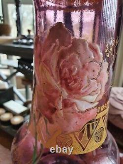 Vase verre émaillé Legras décor de roses art nouveau art déco