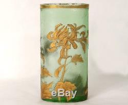 Vase verre émaillé dorure fleurs feuillage Montjoye Art Nouveau XIXè siècle