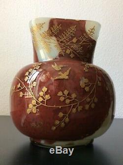 Vase verre soufflé à décor émaillé doré par Ernest Baptiste Leveille Art Nouveau