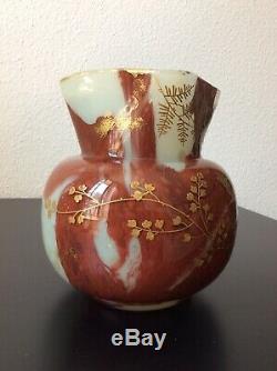 Vase verre soufflé à décor émaillé doré par Ernest Baptiste Leveille Art Nouveau